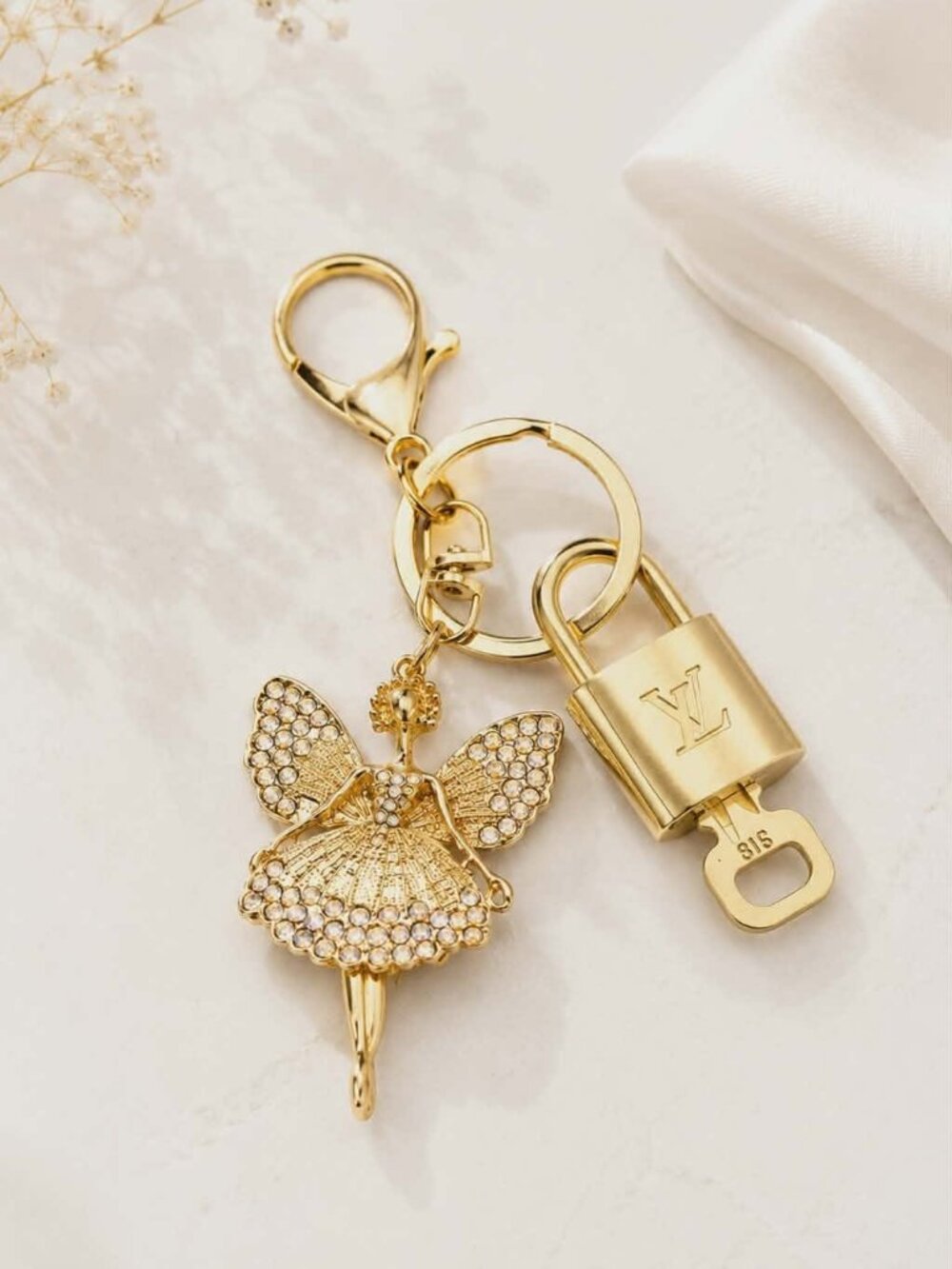 Authentic Louis Vuitton Gold Lock 🔒 Keychain Bag Unbranded Fairy Charm LV